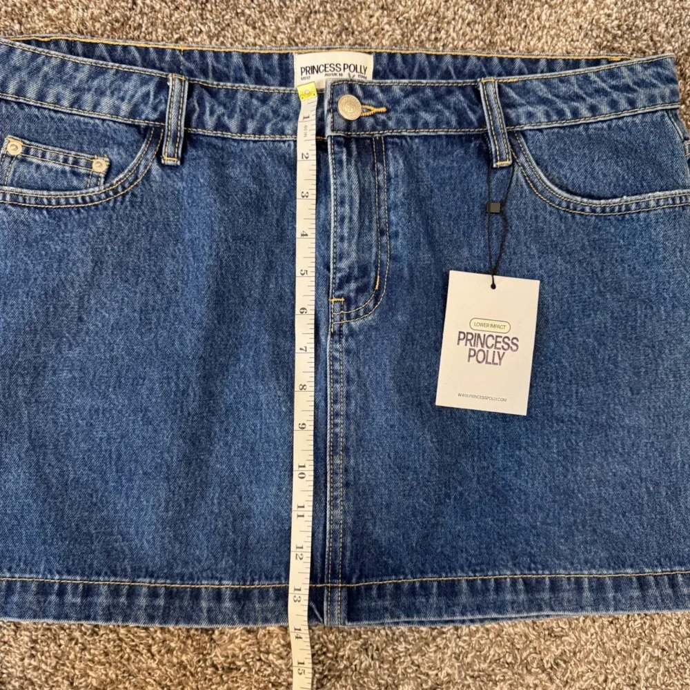 Princess Polly Y2K Denim Mini Skirt Mid Wash Blue Size 12 Lower Impact NWT